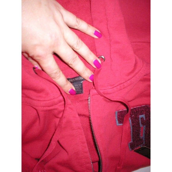 New Womens Designer True Religion Patch Hoodie Jacket Baseball Stitch Red XS NWT - Picture 8 of 8